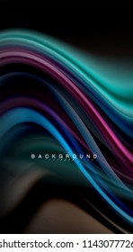 Fluid colors abstract background, twisted liquid design on black, colorful marble or plastic wave texture backdrop, multicolored template for business or technology presentation or web brochure cover