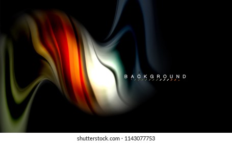 Fluid colors abstract background, twisted liquid design on black, colorful marble or plastic wave texture backdrop, multicolored template for business or technology presentation or web brochure cover