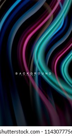 Fluid colors abstract background, twisted liquid design on black, colorful marble or plastic wave texture backdrop, multicolored template for business or technology presentation or web brochure cover