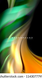 Fluid colors abstract background, twisted liquid design on black, colorful marble or plastic wave texture backdrop, multicolored template for business or technology presentation or web brochure cover