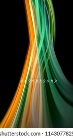 Fluid colors abstract background, twisted liquid design on black, colorful marble or plastic wave texture backdrop, multicolored template for business or technology presentation or web brochure cover