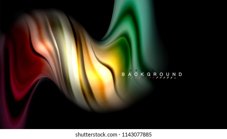 Colores fluidos fondo abstracto, diseño líquido retorcido sobre fondo negro, mármol colorido o textura de ondas plásticas, plantilla multicolor para presentación de negocios o tecnología o portada de folletos web