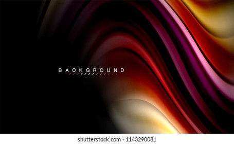 Fluid colors abstract background, twisted liquid design on black, colorful marble or plastic wave texture backdrop, multicolored template for business or technology presentation or web brochure cover