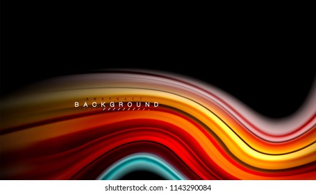 Fluid colors abstract background, twisted liquid design on black, colorful marble or plastic wave texture backdrop, multicolored template for business or technology presentation or web brochure cover