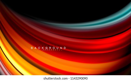 Fluid colors abstract background, twisted liquid design on black, colorful marble or plastic wave texture backdrop, multicolored template for business or technology presentation or web brochure cover