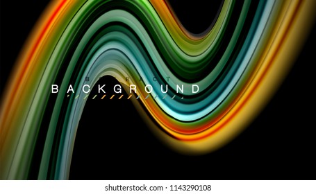 Fluid colors abstract background, twisted liquid design on black, colorful marble or plastic wave texture backdrop, multicolored template for business or technology presentation or web brochure cover
