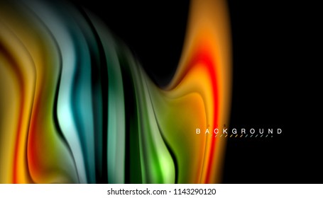 Colores fluidos fondo abstracto, diseño líquido retorcido sobre fondo negro, mármol colorido o textura de ondas plásticas, plantilla multicolor para presentación de negocios o tecnología o portada de folletos web