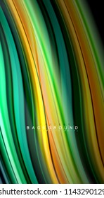 Fluid colors abstract background, twisted liquid design on black, colorful marble or plastic wave texture backdrop, multicolored template for business or technology presentation or web brochure cover