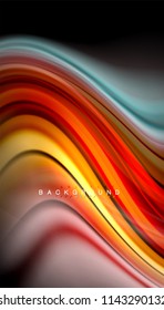 Fluid colors abstract background, twisted liquid design on black, colorful marble or plastic wave texture backdrop, multicolored template for business or technology presentation or web brochure cover