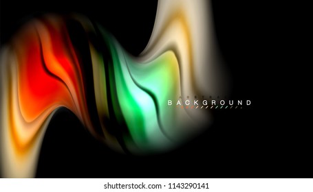 Fundo abstrato de cores fluidas, design líquido torcido em preto, mármore colorido ou fundo de textura de onda de plástico, modelo multicolorido para apresentação de negócios ou tecnologia ou capa de brochura da web
