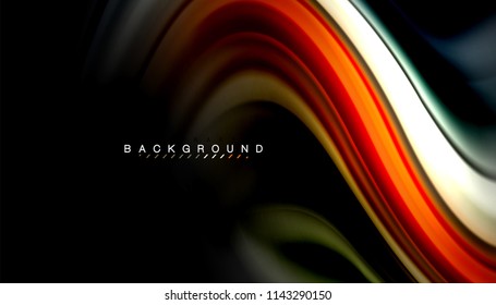 Fluid colors abstract background, twisted liquid design on black, colorful marble or plastic wave texture backdrop, multicolored template for business or technology presentation or web brochure cover