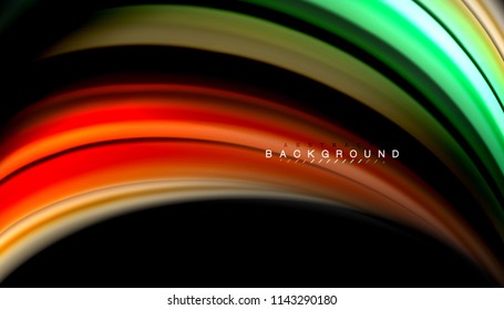 Fluid colors abstract background, twisted liquid design on black, colorful marble or plastic wave texture backdrop, multicolored template for business or technology presentation or web brochure cover