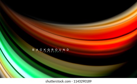 Fluid colors abstract background, twisted liquid design on black, colorful marble or plastic wave texture backdrop, multicolored template for business or technology presentation or web brochure cover