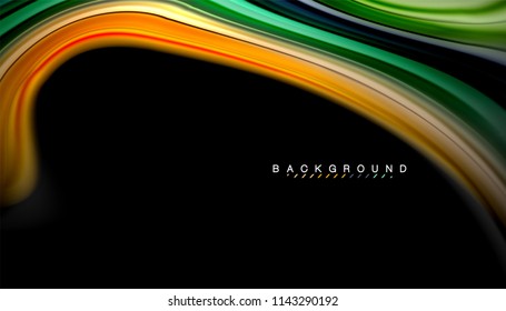 Colores fluidos fondo abstracto, diseño líquido retorcido sobre fondo negro, mármol colorido o textura de ondas plásticas, plantilla multicolor para presentación de negocios o tecnología o portada de folletos web