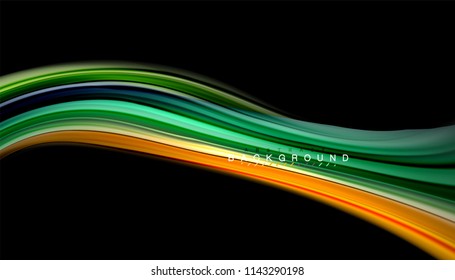 Colores fluidos fondo abstracto, diseño líquido retorcido sobre fondo negro, mármol colorido o textura de ondas plásticas, plantilla multicolor para presentación de negocios o tecnología o portada de folletos web