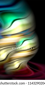 Fundo abstrato de cores fluidas, design líquido torcido em preto, mármore colorido ou fundo de textura de onda de plástico, modelo multicolorido para apresentação de negócios ou tecnologia ou capa de brochura da web