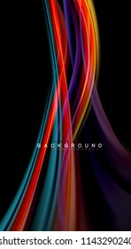 Fluid colors abstract background, twisted liquid design on black, colorful marble or plastic wave texture backdrop, multicolored template for business or technology presentation or web brochure cover
