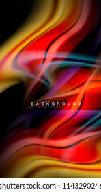 Fluid colors abstract background, twisted liquid design on black, colorful marble or plastic wave texture backdrop, multicolored template for business or technology presentation or web brochure cover