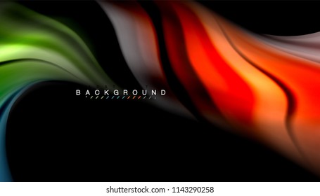 Colores fluidos fondo abstracto, diseño líquido retorcido sobre fondo negro, mármol colorido o textura de ondas plásticas, plantilla multicolor para presentación de negocios o tecnología o portada de folletos web