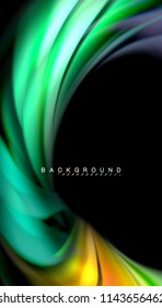 Fluid colors abstract background, twisted liquid design on black, colorful marble or plastic wave texture backdrop, multicolored template for business or technology presentation or web brochure cover