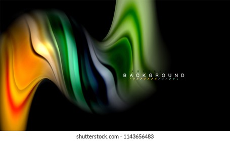 Colores fluidos fondo abstracto, diseño líquido retorcido sobre fondo negro, mármol colorido o textura de ondas plásticas, plantilla multicolor para presentación de negocios o tecnología o portada de folletos web