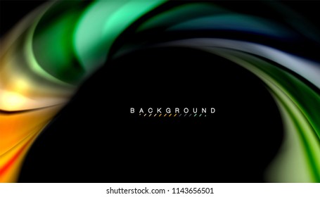 Fluid colors abstract background, twisted liquid design on black, colorful marble or plastic wave texture backdrop, multicolored template for business or technology presentation or web brochure cover