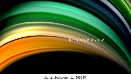 Fluid colors abstract background, twisted liquid design on black, colorful marble or plastic wave texture backdrop, multicolored template for business or technology presentation or web brochure cover