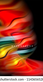 Fluid colors abstract background, twisted liquid design on black, colorful marble or plastic wave texture backdrop, multicolored template for business or technology presentation or web brochure cover