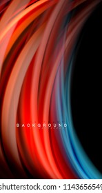 Fluid colors abstract background, twisted liquid design on black, colorful marble or plastic wave texture backdrop, multicolored template for business or technology presentation or web brochure cover