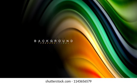 Fluid colors abstract background, twisted liquid design on black, colorful marble or plastic wave texture backdrop, multicolored template for business or technology presentation or web brochure cover