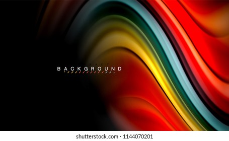 Fluid colors abstract background, twisted liquid design on black, colorful marble or plastic wave texture backdrop, multicolored template for business or technology presentation or web brochure cover