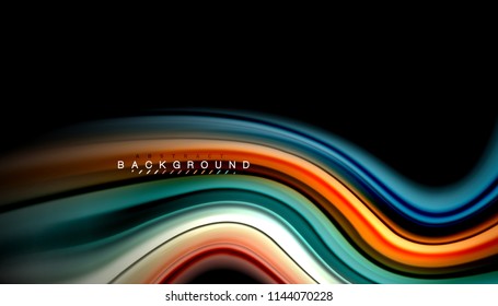 Colores fluidos fondo abstracto, diseño líquido retorcido sobre fondo negro, mármol colorido o textura de ondas plásticas, plantilla multicolor para presentación de negocios o tecnología o portada de folletos web