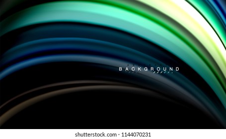 Fluid colors abstract background, twisted liquid design on black, colorful marble or plastic wave texture backdrop, multicolored template for business or technology presentation or web brochure cover