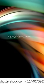 Fluid colors abstract background, twisted liquid design on black, colorful marble or plastic wave texture backdrop, multicolored template for business or technology presentation or web brochure cover