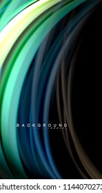 Fluid colors abstract background, twisted liquid design on black, colorful marble or plastic wave texture backdrop, multicolored template for business or technology presentation or web brochure cover