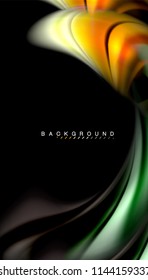 Colores fluidos fondo abstracto, diseño líquido retorcido sobre fondo negro, mármol colorido o textura de ondas plásticas, plantilla multicolor para presentación de negocios o tecnología o portada de folletos web