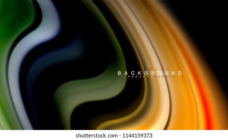Fluid colors abstract background, twisted liquid design on black, colorful marble or plastic wave texture backdrop, multicolored template for business or technology presentation or web brochure cover