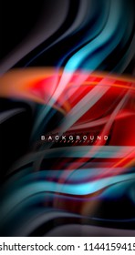 Fluid colors abstract background, twisted liquid design on black, colorful marble or plastic wave texture backdrop, multicolored template for business or technology presentation or web brochure cover