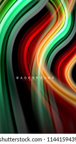 Fluid colors abstract background, twisted liquid design on black, colorful marble or plastic wave texture backdrop, multicolored template for business or technology presentation or web brochure cover
