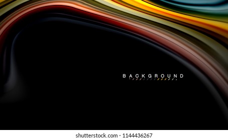 Colores fluidos fondo abstracto, diseño líquido retorcido sobre fondo negro, mármol colorido o textura de ondas plásticas, plantilla multicolor para presentación de negocios o tecnología o portada de folletos web
