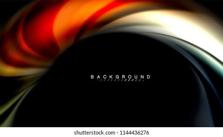 Fluid colors abstract background, twisted liquid design on black, colorful marble or plastic wave texture backdrop, multicolored template for business or technology presentation or web brochure cover
