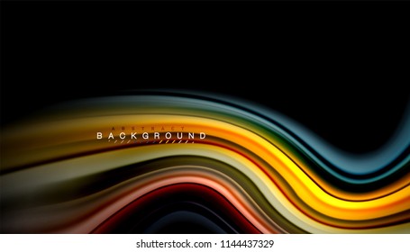 Fluid colors abstract background, twisted liquid design on black, colorful marble or plastic wave texture backdrop, multicolored template for business or technology presentation or web brochure cover