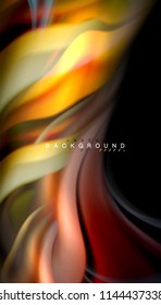 Fluid colors abstract background, twisted liquid design on black, colorful marble or plastic wave texture backdrop, multicolored template for business or technology presentation or web brochure cover