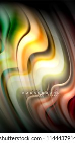 Fluid colors abstract background, twisted liquid design on black, colorful marble or plastic wave texture backdrop, multicolored template for business or technology presentation or web brochure cover