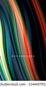 Fluid colors abstract background, twisted liquid design on black, colorful marble or plastic wave texture backdrop, multicolored template for business or technology presentation or web brochure cover