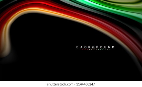 Fluid colors abstract background, twisted liquid design on black, colorful marble or plastic wave texture backdrop, multicolored template for business or technology presentation or web brochure cover