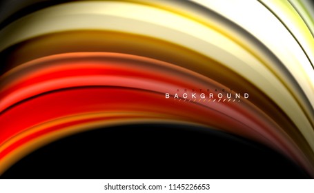 Abstrakter Hintergrund in flüssigen Farben, verdrehtes flüssiges Design auf schwarzem, bunter Marmor- oder Kunststoffwellenhintergrund, mehrfarbige Vorlage für Geschäfts- oder Technologiepräsentation oder Webbroschürendeckel