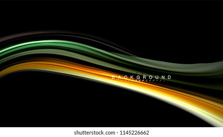 Fluid colors abstract background, twisted liquid design on black, colorful marble or plastic wave texture backdrop, multicolored template for business or technology presentation or web brochure cover