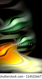 Fluid colors abstract background, twisted liquid design on black, colorful marble or plastic wave texture backdrop, multicolored template for business or technology presentation or web brochure cover