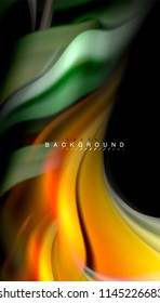 Fundo abstrato de cores fluidas, design líquido torcido em preto, mármore colorido ou fundo de textura de onda de plástico, modelo multicolorido para apresentação de negócios ou tecnologia ou capa de brochura da web